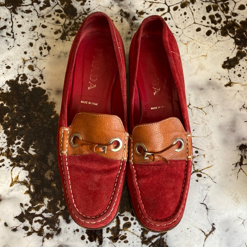 Prada women’s red and tan loafers 7.5